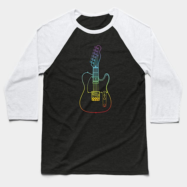 Three Frets T-Style Electric Guitar Colorful Outline Baseball T-Shirt by nightsworthy